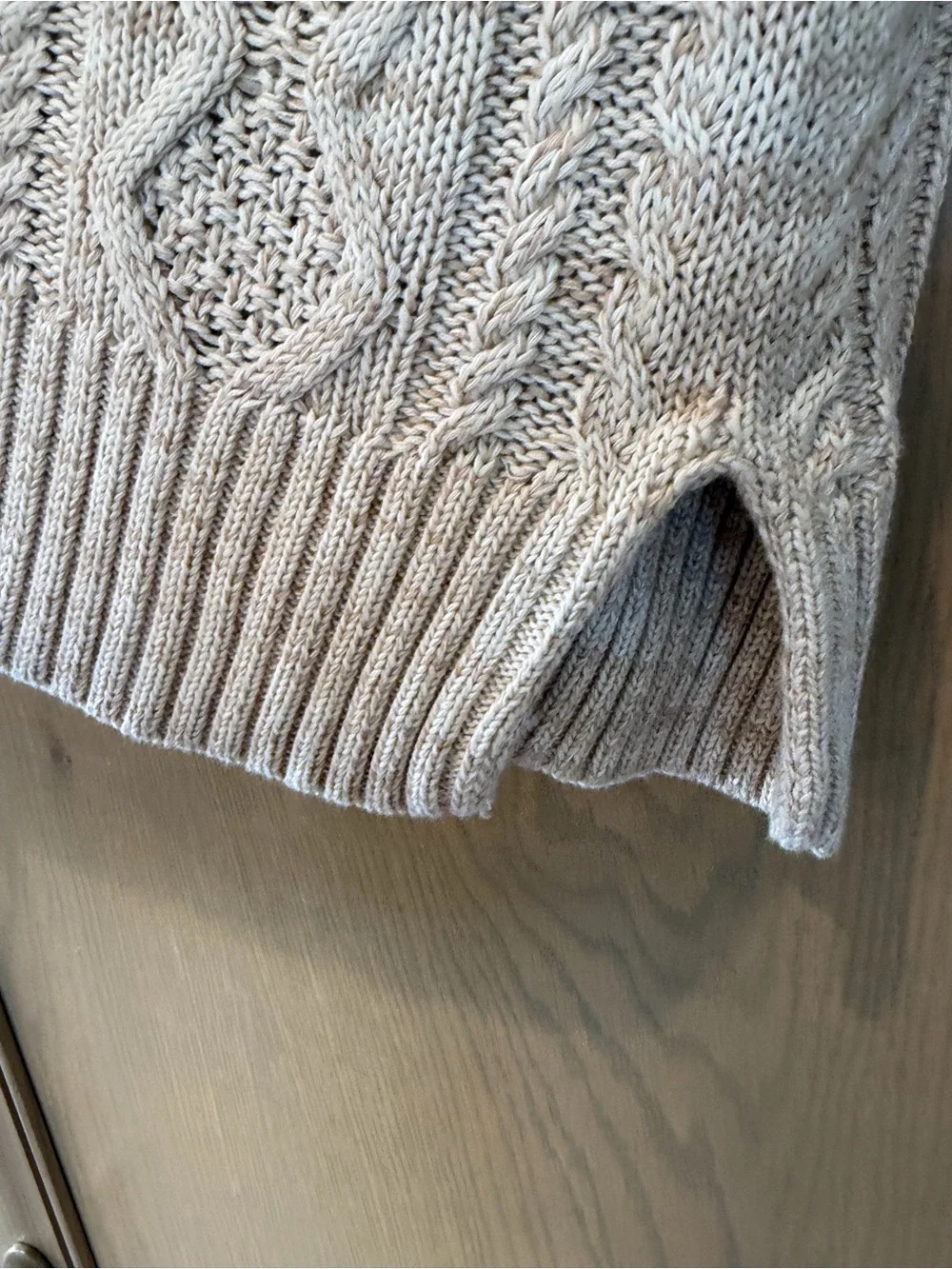 Lauren Ralph Lauren Cream Heather Cable-Knit V-Neck Hoodie Sweater Cotton LG - Picture 7 of 12